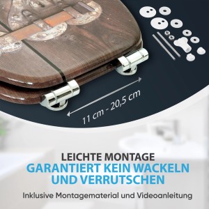 Sanilo WC-Sitz mit Holz-Optik, Absenkautomatik und Montagematerial für einfache Installation.
