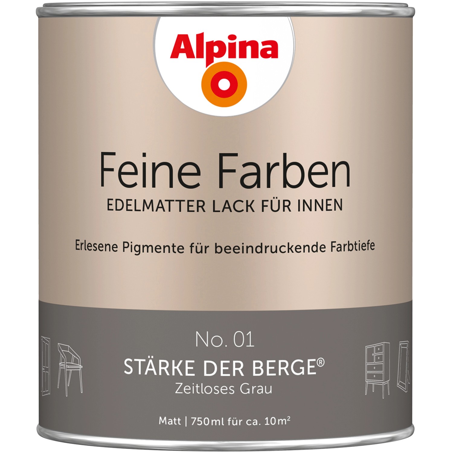 Alpina Feine Farben Lack No. 01  Stärke der Berge® Grau edelmatt 750 ml