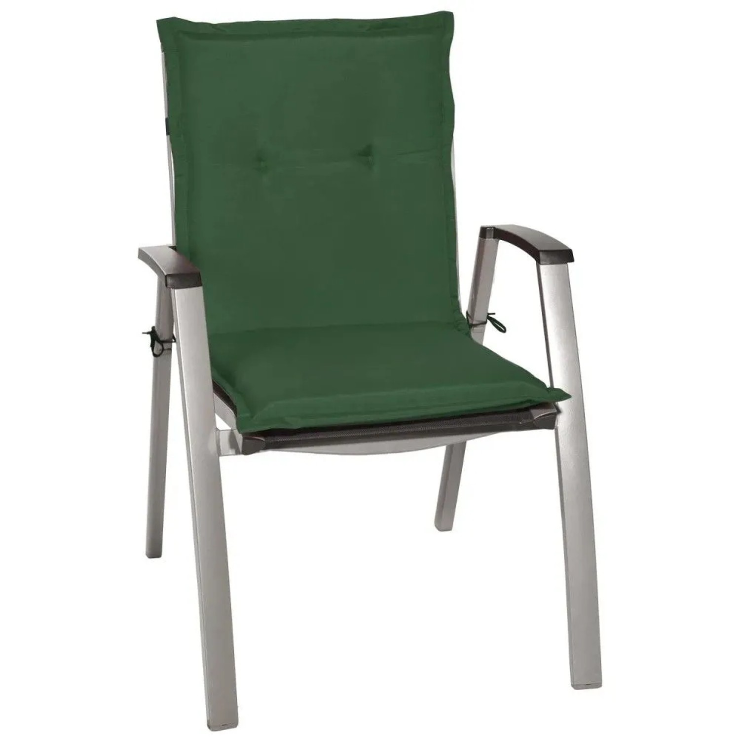 Dunkelgrüne Beautissu Niederlehner Gartenstuhl-Auflage 100x50x6cm mit Heftungen und Befestigung. Ideal für Gartenstühle.