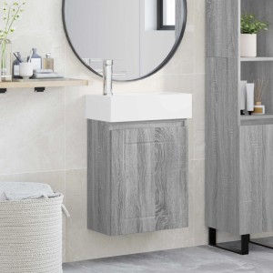 vidaXL Badezimmer Waschtischunterschrank mit Wasserhahn Grau Sonoma 889487