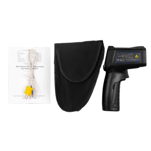 PCE Instruments Digitalthermometer 675 mit Tasche, Anleitung und Thermoelement.
