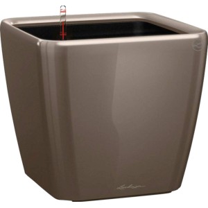Hochglanz taupe Lechuza Quadro Premium Pflanzkübel, 35x35x33 cm, mit Bewässerungssystem.