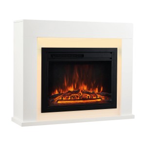 Weißer Kaminio Elektrokamin Matti mit 3D-Flammeneffekt und Ambilight.