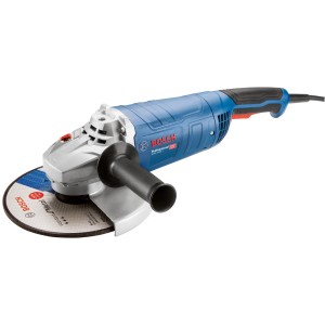 Bosch Professional GWS 2400 J Winkelschleifer mit Schleifscheibe und Zusatzhandgriff.