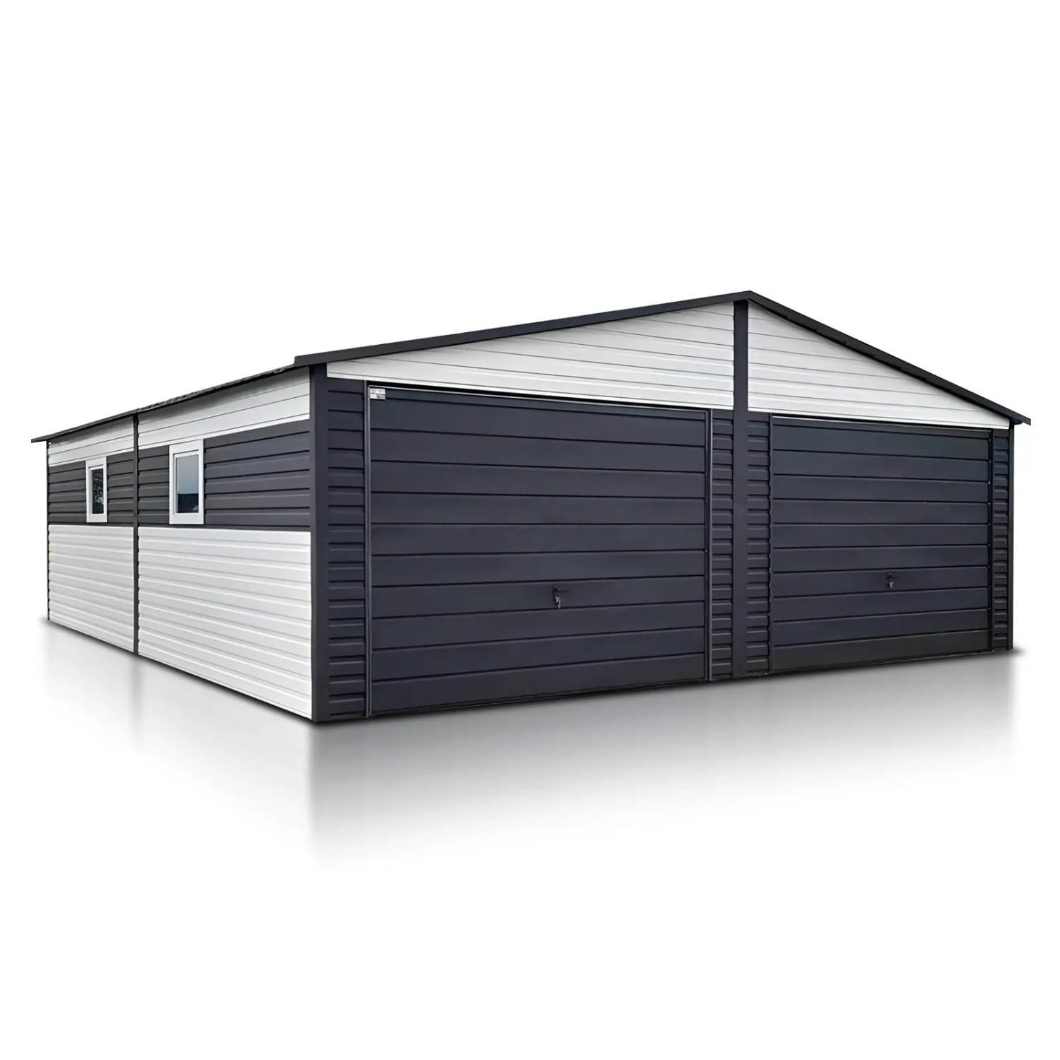 Liderstal Doppelgarage Standard aus Blech 700 x 700 cm Satteldach Schwingtor Weiß