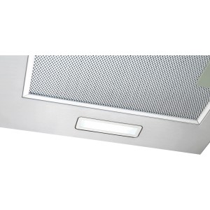 Detailaufnahme: Silberne PKM Dunstabzugshaube aus Edelstahl, 60 cm, mit LED-Beleuchtung.