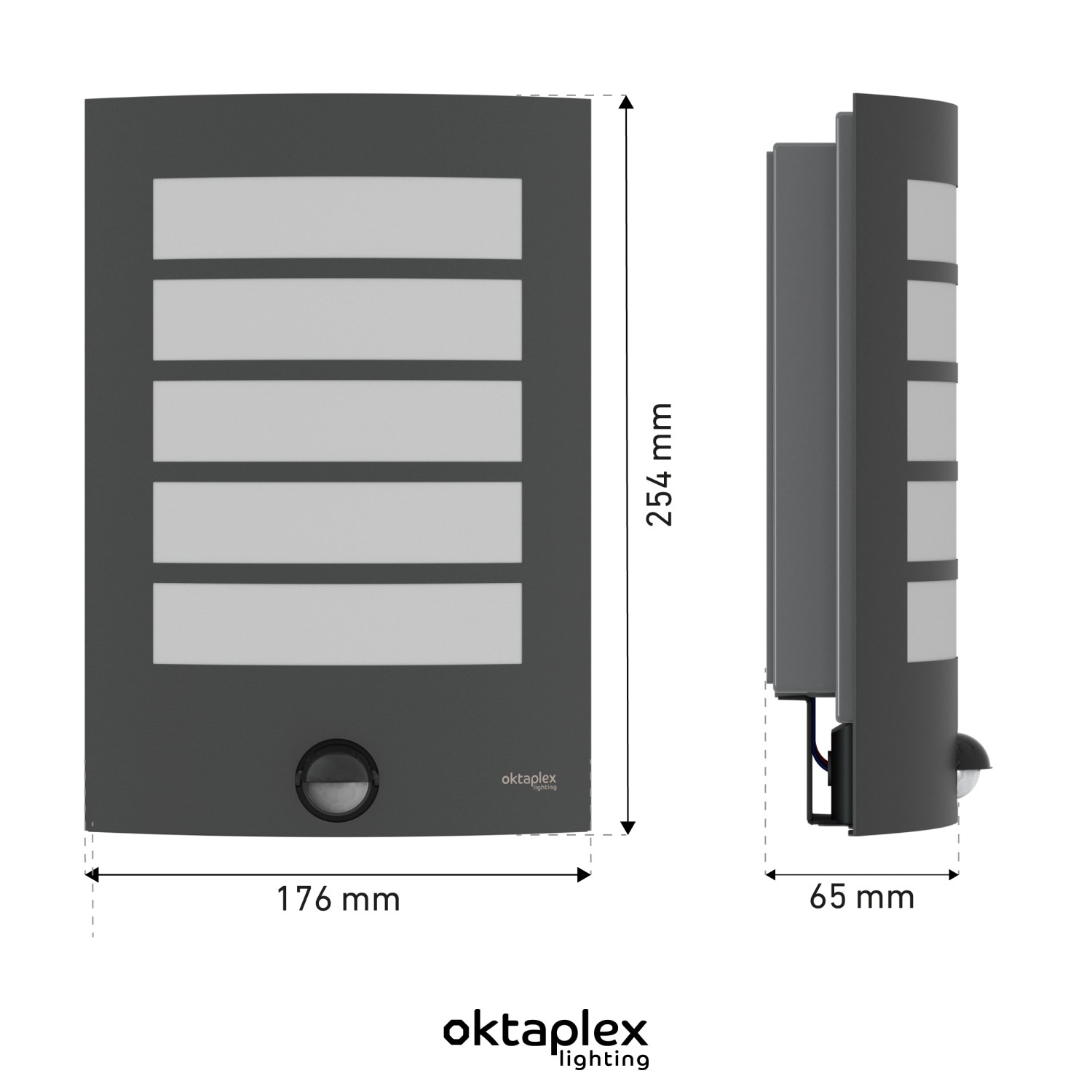 Oktaplex Alto Außenlampe mit Bewegungsmelder, anthrazitfarbene Wandleuchte mit E27 Fassung.