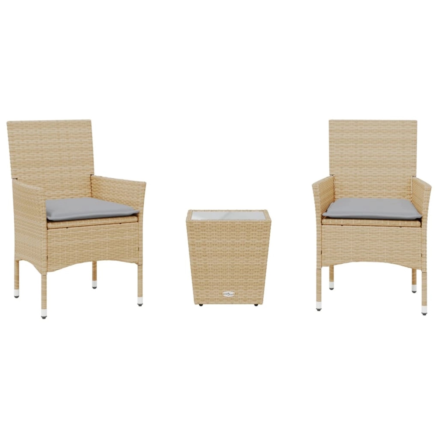 vidaXL 3-Tlg Bistro-Set mit Kissen Beige Poly Rattan und Glas 3278743