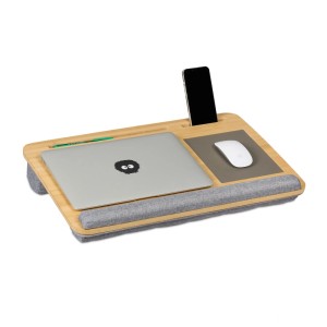 Relaxdays Laptopkissen Bambus Natur Grau Handgelenkauflage Mauspad 10 cm x 55,5 cm x 36 cm 1,9 kg