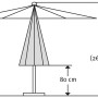 Maße des Schneider Marktschirms Venedig, Ø 270 cm, Anthrazit: Höhe 250 cm, geknickt 267 cm.