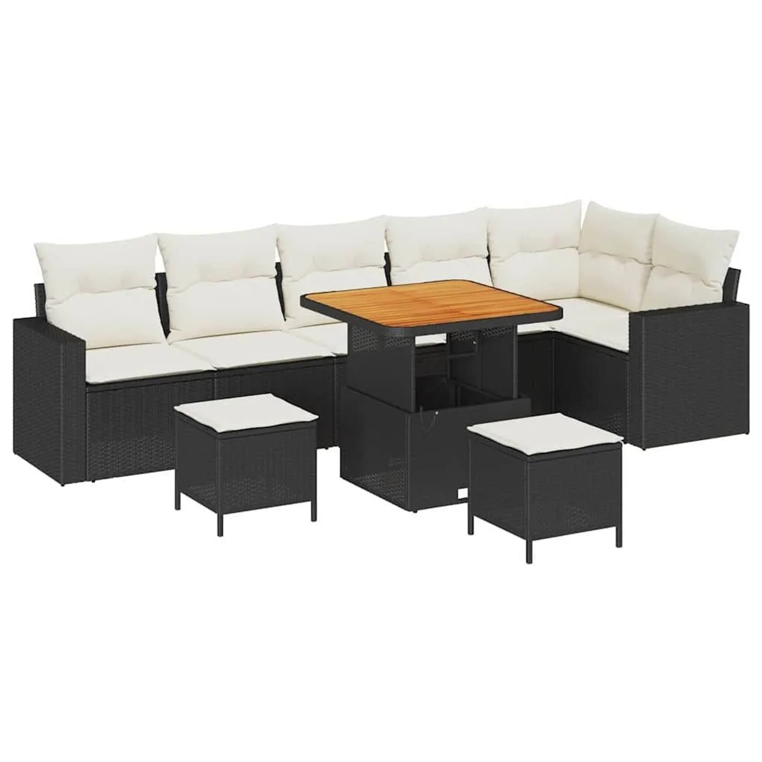 vidaXL Gartensofa-Set mit Kissen 11 Stk Schwarz und Creme Poly-Rattan 33635 günstig online kaufen