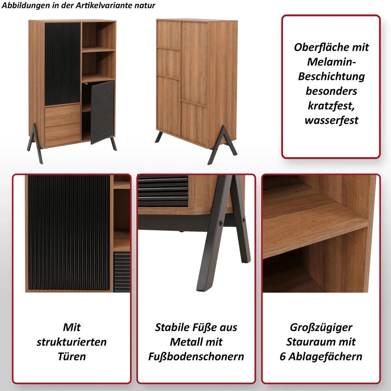 MCW Hochschrank O40 MDF Metall Melamin 138x79x40cm Walnuss-Optik_2