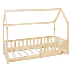 ML-Design Kinderbett 80x160cm in Natur mit Rausfallschutz und Dach.