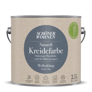 Schöner Wohnen Naturell Kreidefarbe Wellenklang, 2,5 l Dose, dunkles Blau, pudermatt für Wände und Möbel.
