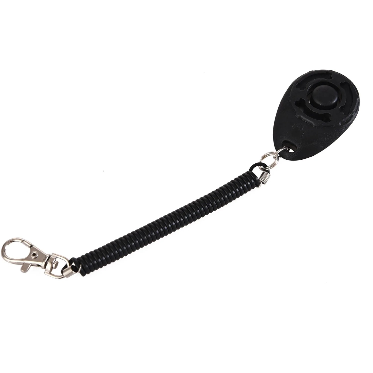 Schwarzer Clicker-Trainer mit Spiralkabel und Karabinerhaken aus dem Heim Hunde-Outdoor-Spielzeug-Set.