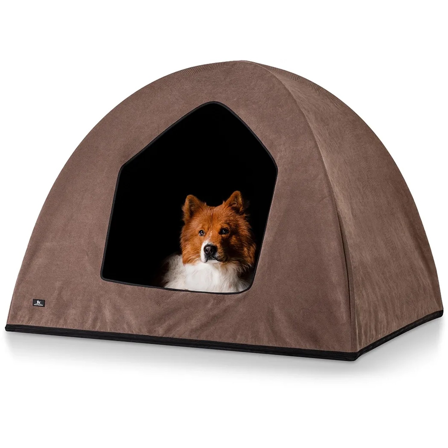 Braune Knuffelwuff Hundehöhle Yucatan Velours XL (105x85x80cm) als gemütlicher Rückzugsort für Hunde.