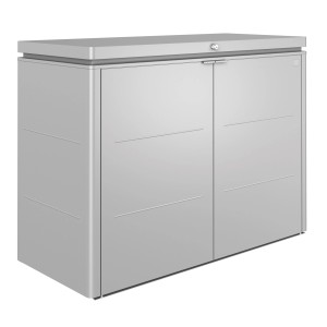 Biohort HighBoard 160 Gartenbox in Silber-Metallic: Wetterfeste Universalbox mit Flügeltüren und abschließbarem Schloss.
