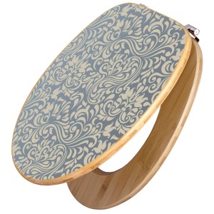 Banjado WC-Sitz aus Bambus mit blauem Ornament-Motiv. Toilettendeckel aus Holz.