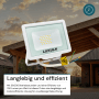 Weißer LUXULA LED Strahler 20W für Außen, warmweißes Licht. Flutlichtstrahler mit schlankem Design.