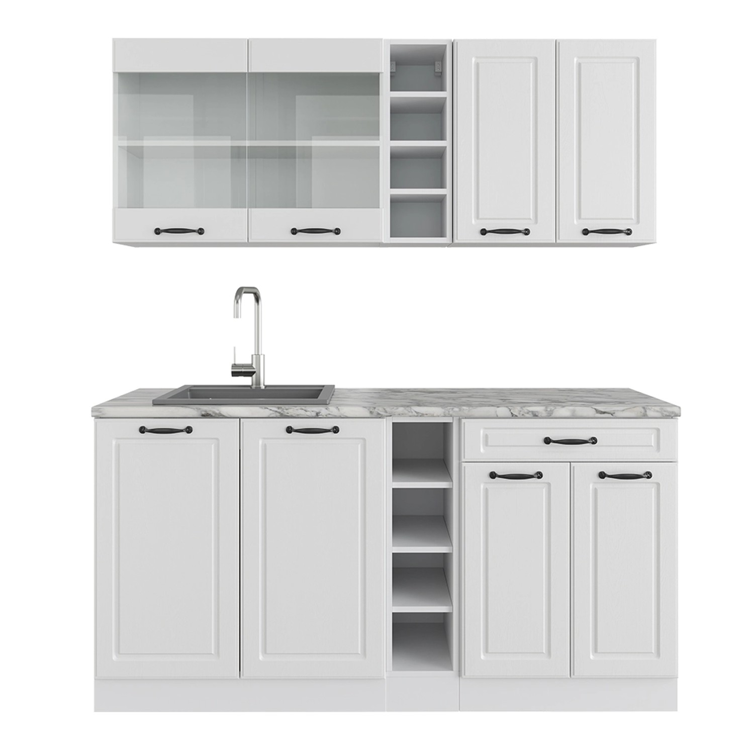 Vicco R-Line Singleküche Weiß Landhaus/Weiß 160 cm ohne Arbeitsplatte günstig online kaufen