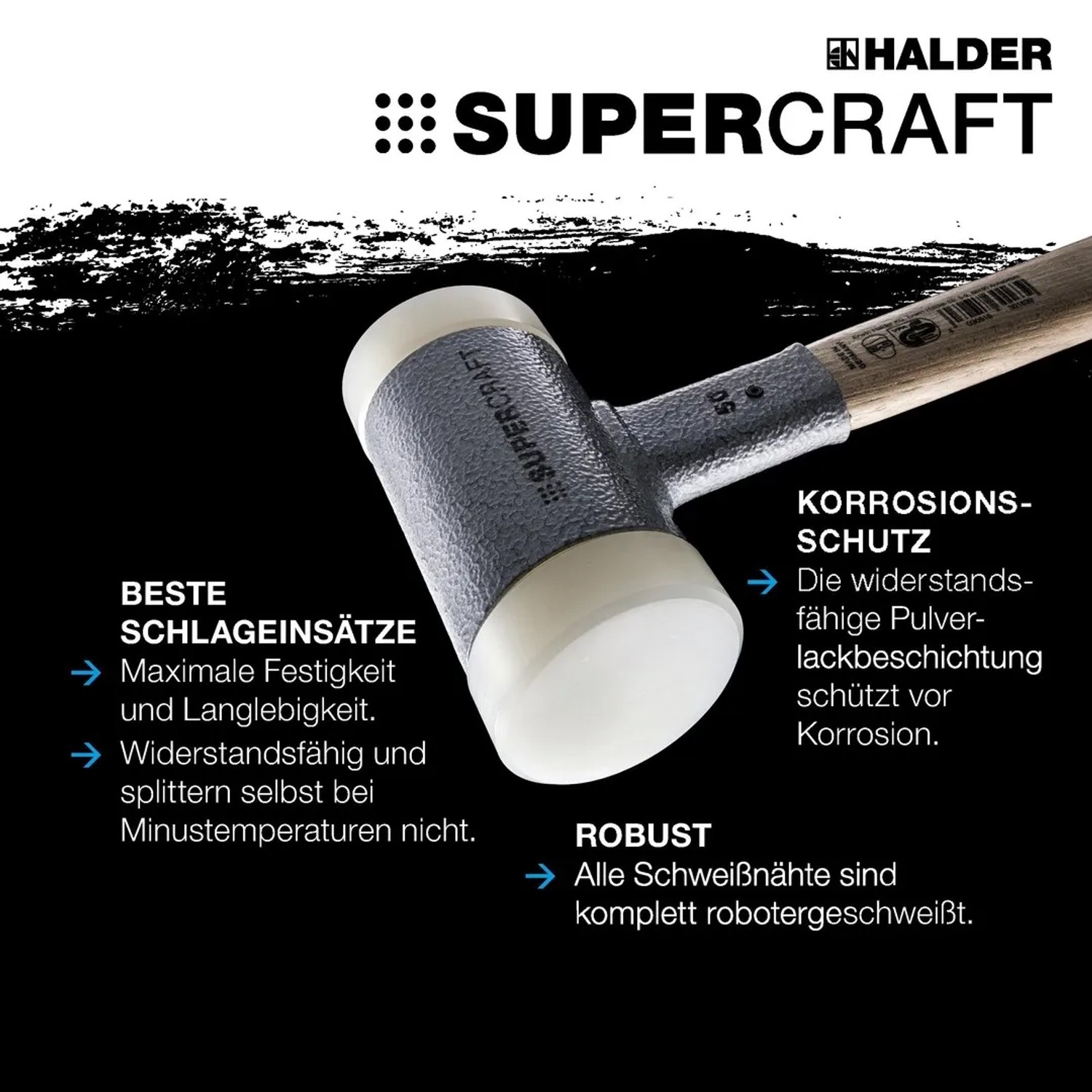 Halder Supercraft Schonhammer Ø 70 mm Rückschlagfrei mit Bruchsicherem StahlrohrStiel_3