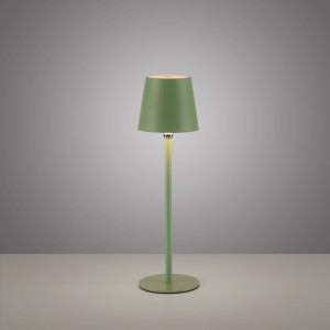 Grüne Akku-LED-Tischleuchte Boteria, Ø 11 cm, 37 cm hoch. Dekoleuchte für den Außenbereich.