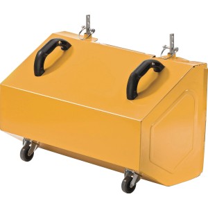 Stiga Sammelbehälter für SWS 600 G Kehrmaschine, gelb, mit Rädern und Griffen.