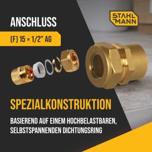 Stahlmann 4er Set EasyFix Muffenverschraubungen mit Innengewinde F Messing für Edelstahl Wellrohr