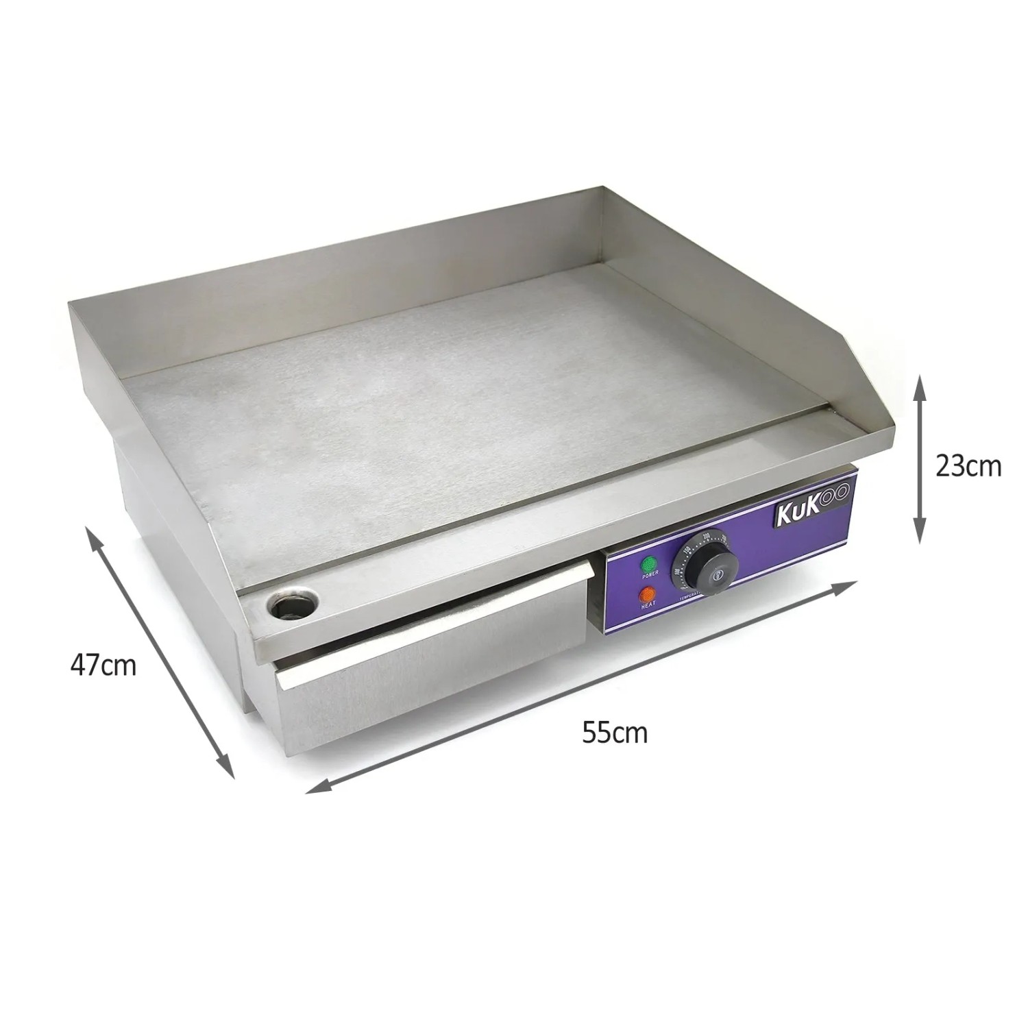 Monstershop Gastro Grillplatte 50cm aus Edelstahl mit Fettrinne und Thermostat.