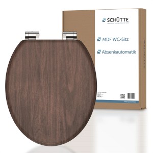 Schütte WC-Sitz MDF Dark Wood mit Absenkautomatik, dunkles Holzdekor.