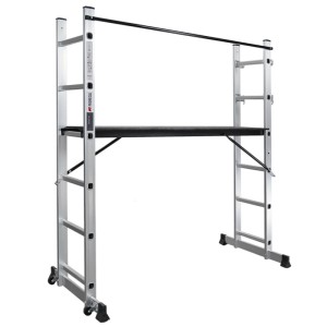 PROREGAL MULTISTEP 3-in-1 Aluminium Arbeitsgerüst mit Plattform, 2x6 Sprossen und Rollen.