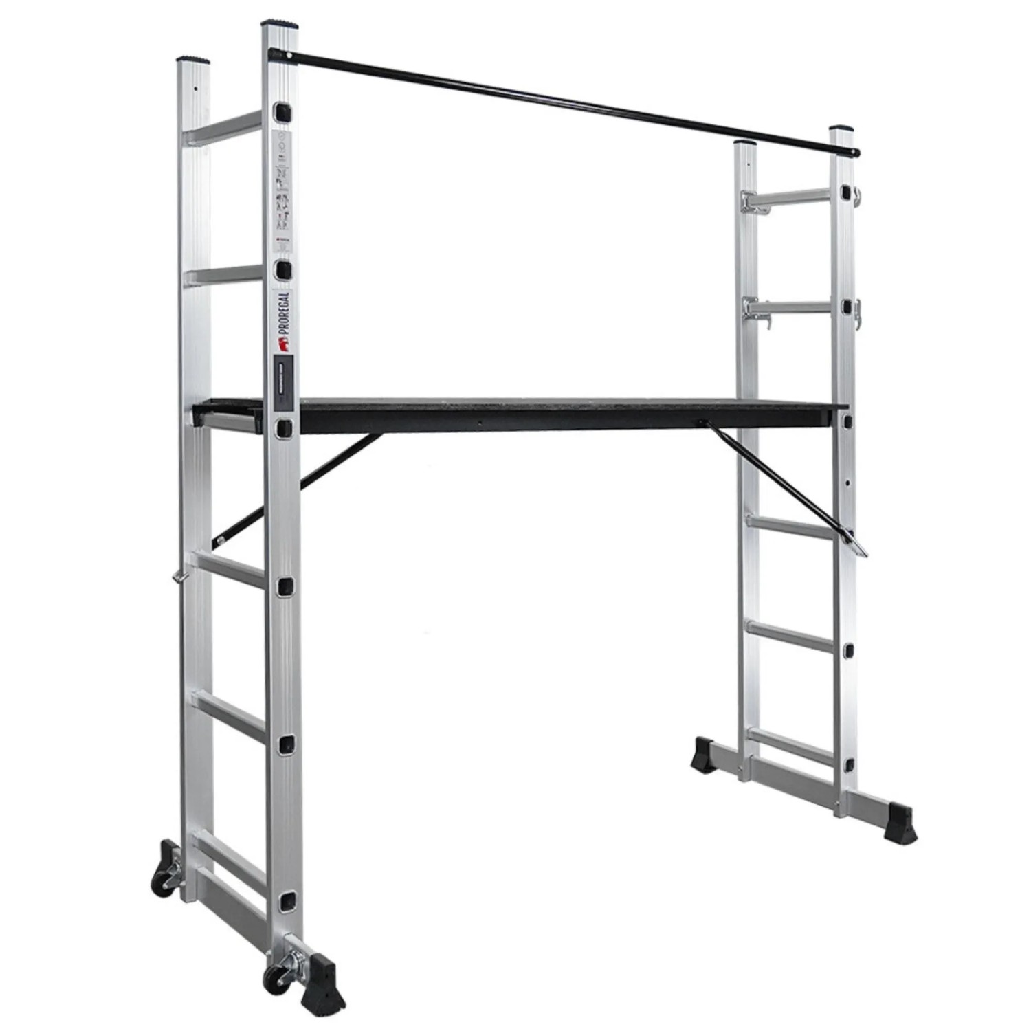 PROREGAL Arbeitsgerüst MULTISTEP 3-In-1 Aluminiumleiter 2x6 Sprossen Bis Zu 2,7 m Höhe Traglast 150kg