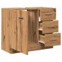Waschbeckenschrank Artisan-Eiche mit Tür und 3 Schubladen. Moderner Badunterschrank aus Holzwerkstoff für Stauraum.