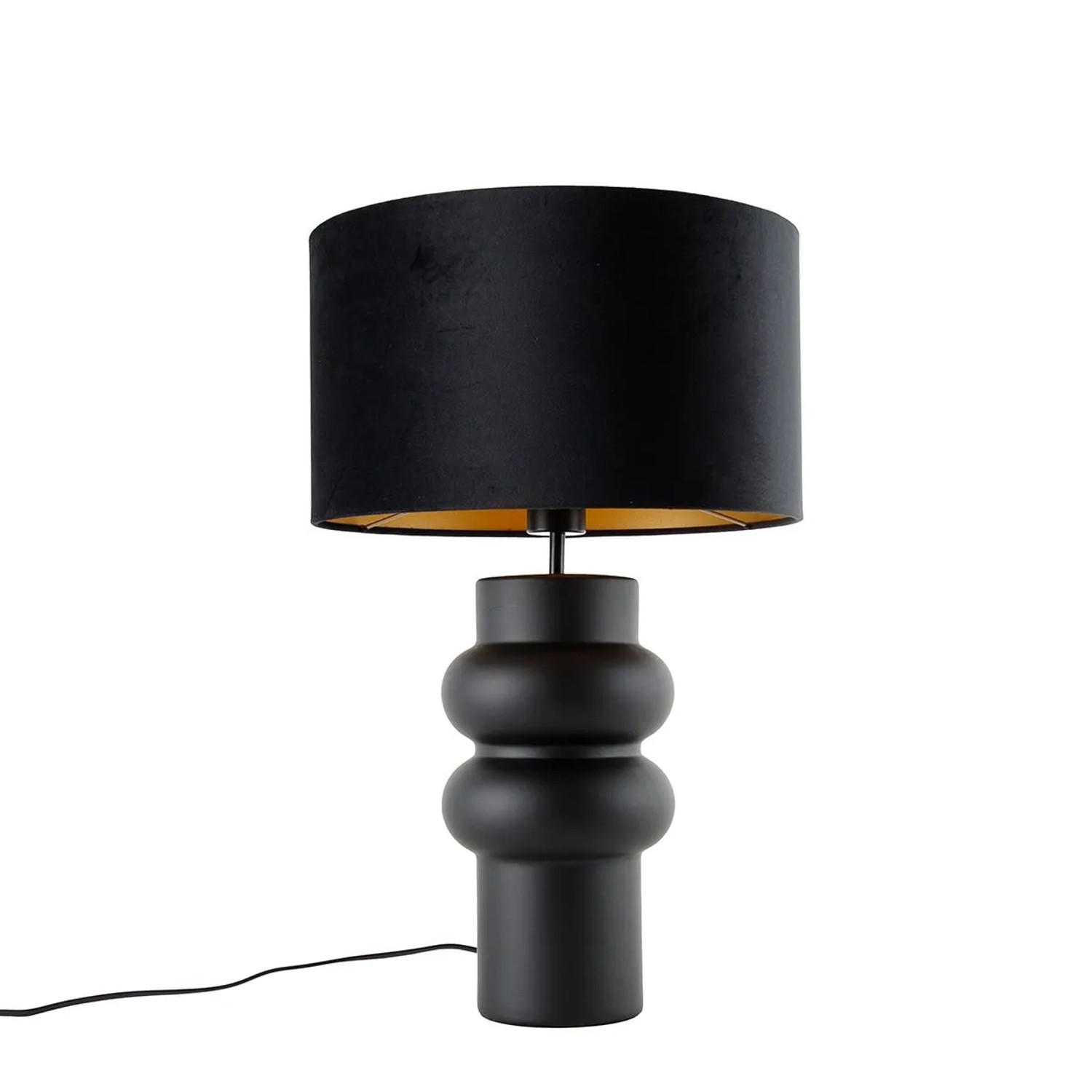 QAZQA Design Tischleuchte Schwarzer Samtlampenschirm Schwarz mit Gold 35 cm Alisia
