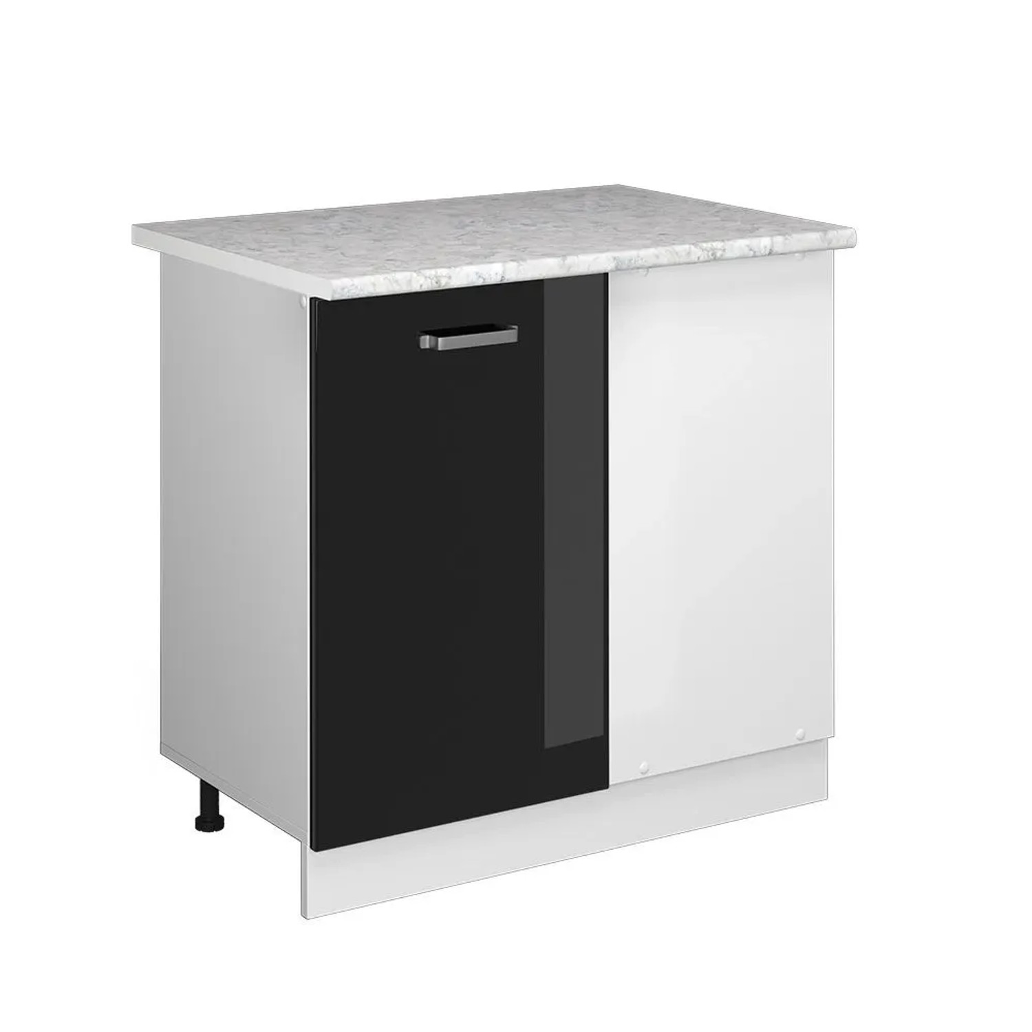 Vicco Eckunterschrank R-Line Küchen Eckschrank Schwarz Hochglanz Weiß 86 cm AP Marmor