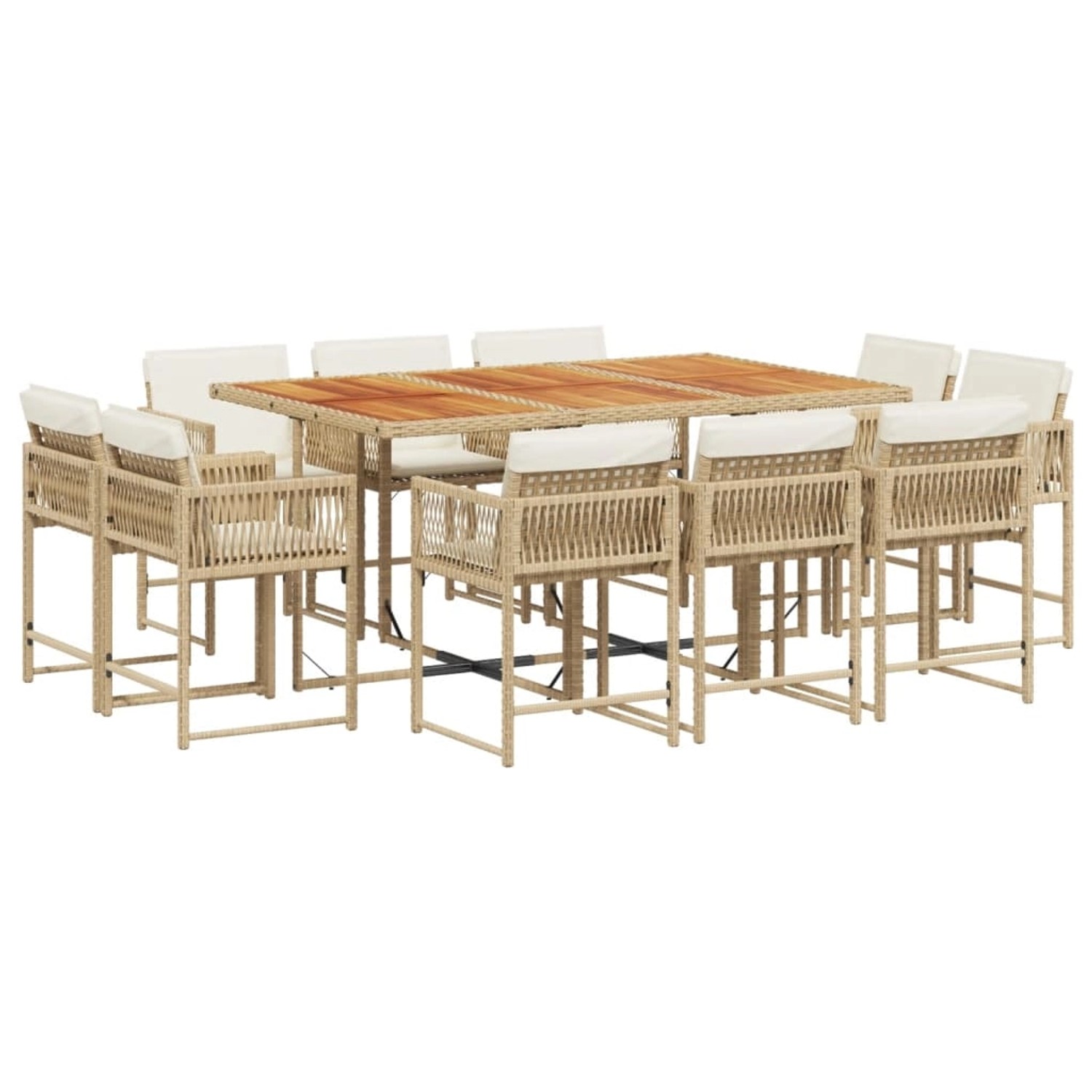 vidaXL 11-Tlg Garten-Essgruppe mit Kissen Beige Poly Rattan 3211576 günstig online kaufen