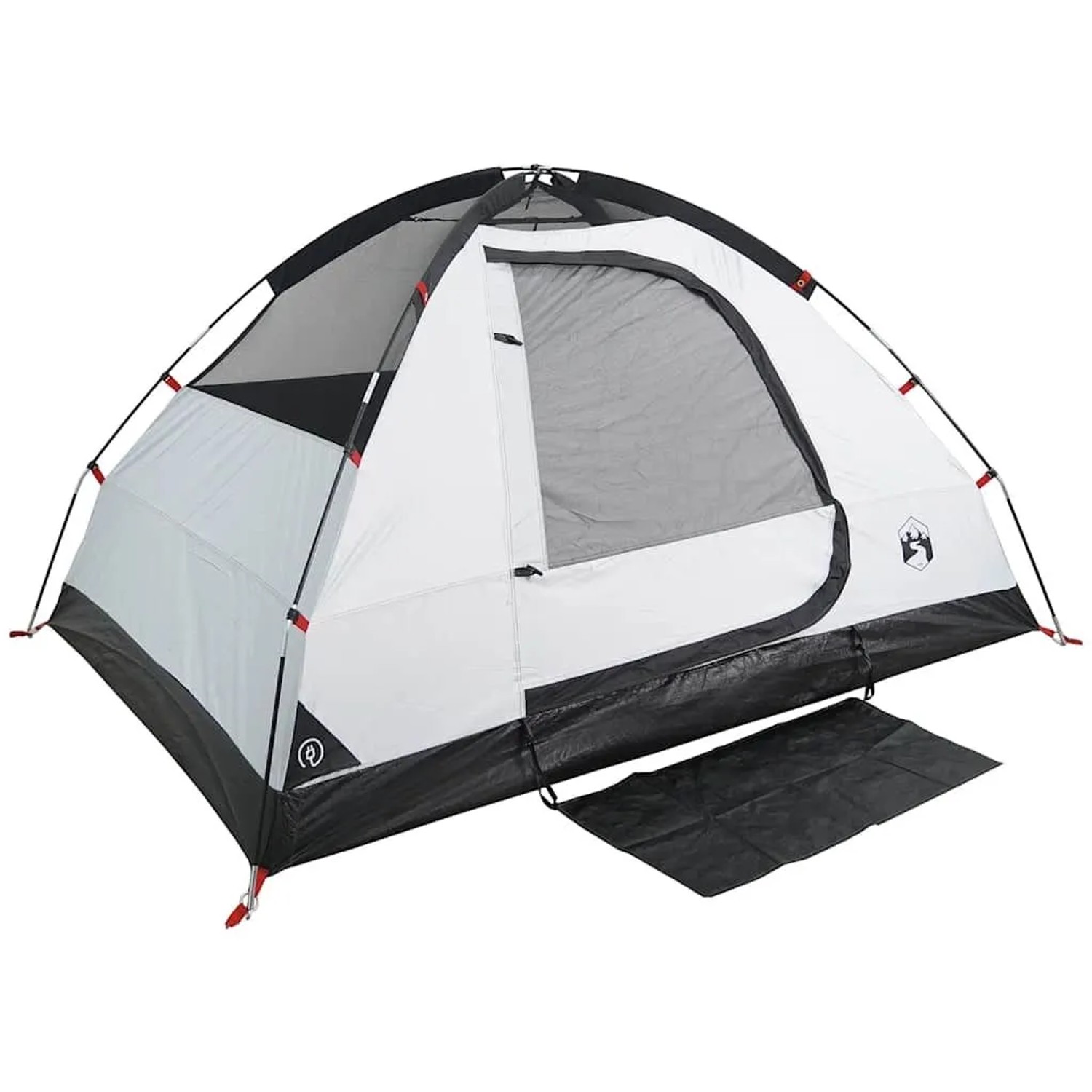 Furnicato Campingzelt Kuppelzelt weiß, verdunkelnd, für 4 Personen. Mit schwarzem Boden, Netzfenster und rotem Akzent.