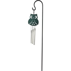 Silbernes Mini-Klangspiel Eule mit Gartenstecker (45 cm) für Garten & Beet.