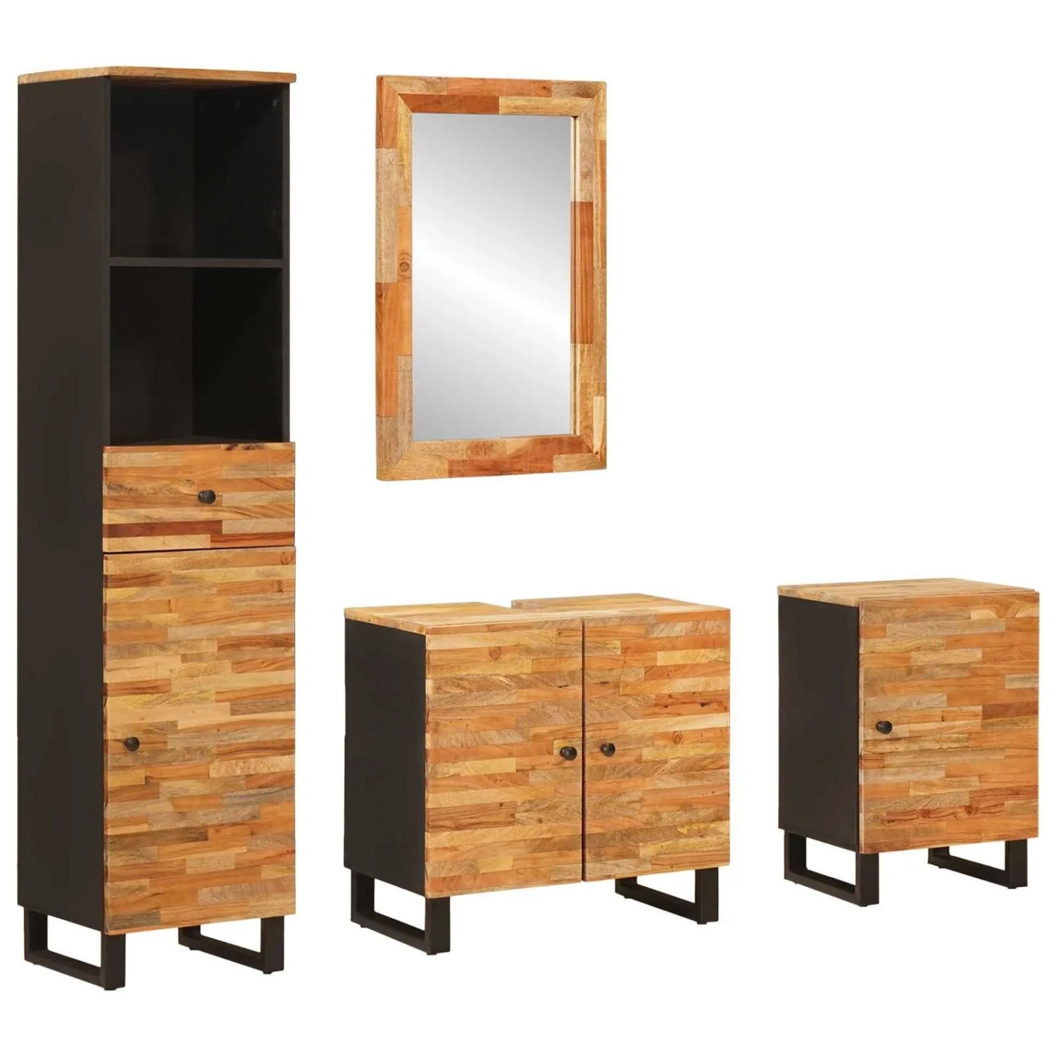 vidaXL Badezimmer Sets mit Schubladen mit Regal Natur Massivholz Mango 3310104