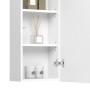 Offener, weißer Vicco Badschrank Izan mit Regalböden und Badartikeln.