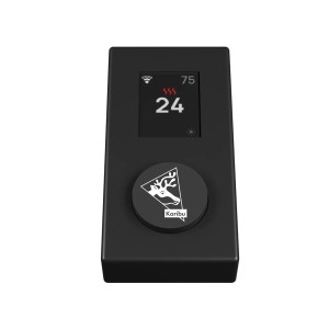 Schwarzes Karibu Saunasteuergerät WiFi für Öfen bis 18kW mit Display und Logo.