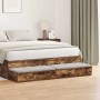 vidaXL Bettschubladen Räuchereiche Holzwerkstoff mit hellgrauen Kissen. Moderne Schlafzimmer-Aufbewahrung, integriert in Bettgestell.