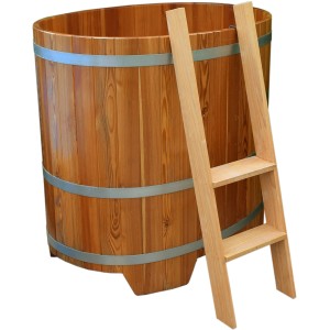 Weka Tauchbottich aus Lärchenholz mit Leiter und Stahlreifen für Sauna & Wellness.