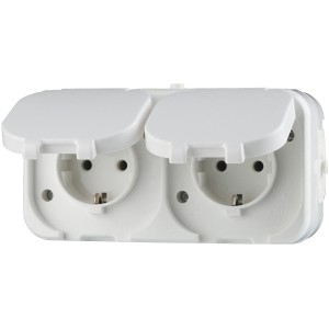 REV 2-fach Steckdose AquaTop, Aufputz, weiß, mit Klappdeckel für Feuchträume.