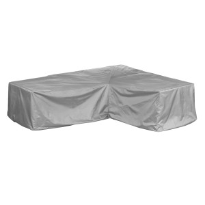 Graue Schutzhülle für asymmetrische L-Form Loungegruppe (237x175x80cm) links.