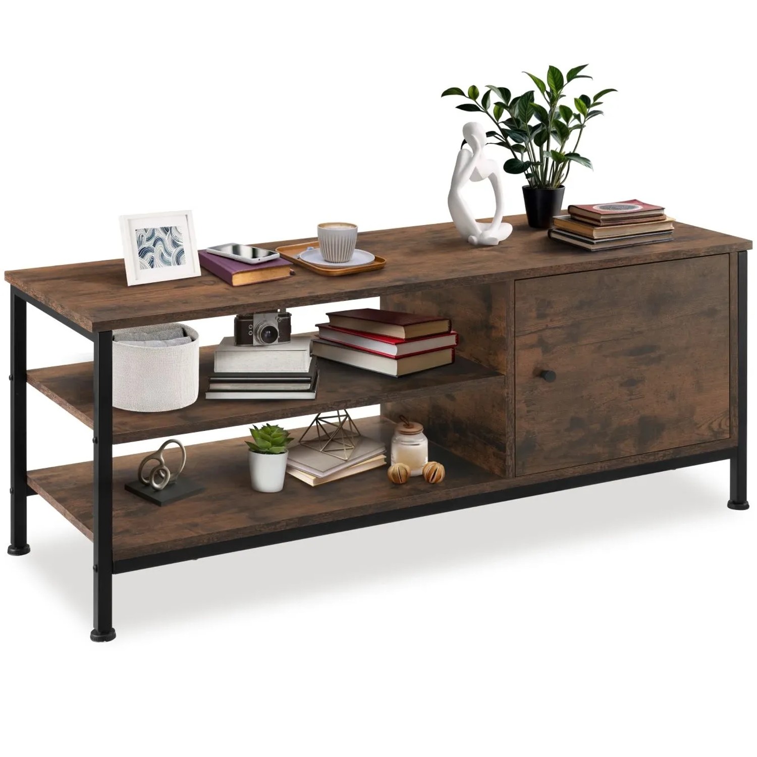 Tectake Tv Regal Durban Industrial Style Holz und Stahl  110 x 40 x 45 50 cm Industrial Holz Dunkel  Rustikal