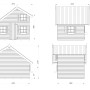 Technische Zeichnung: Palmako Spielhaus Tom aus Fichtenholz, naturbelassen, mit Maßen.