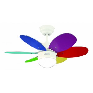 WESTINGHOUSE Deckenventilator Turbo II Bunt, 76 cm, mit Lampe und Zugketten. Weißes Gehäuse, bunte Flügel.