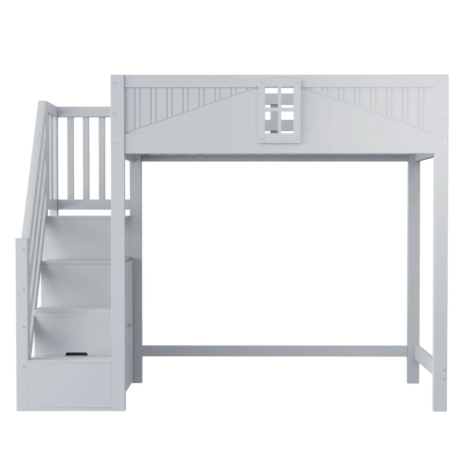 Merax Hochbett 90x200cm Massivholz Sicherheitsleiter Grau
