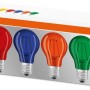Osram LED E27 Leuchtmittel Colorbox, 5er-Pack mit farbigen Lampen (Rot, Gelb, Blau, Orange, Grün).
